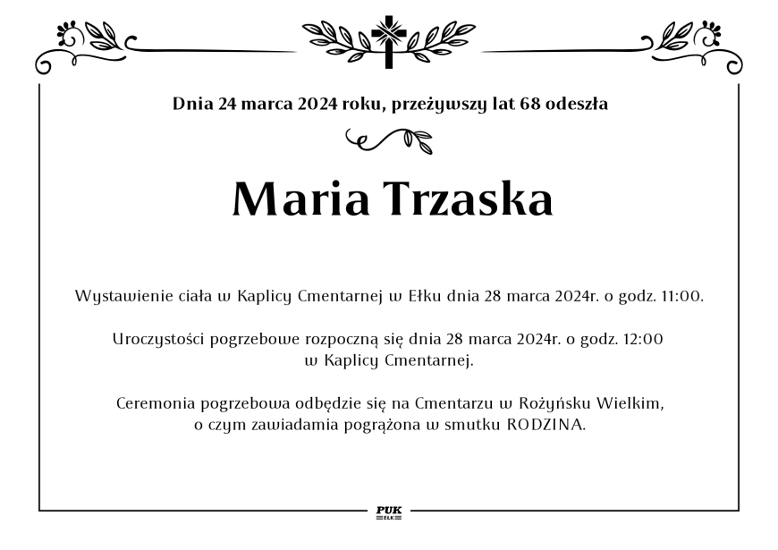 Maria Trzaska - nekrolog
